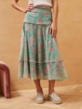 Brora Liberty Paisley Print Tiered Midi Skirt, Jade/Multi, Jade/Multi