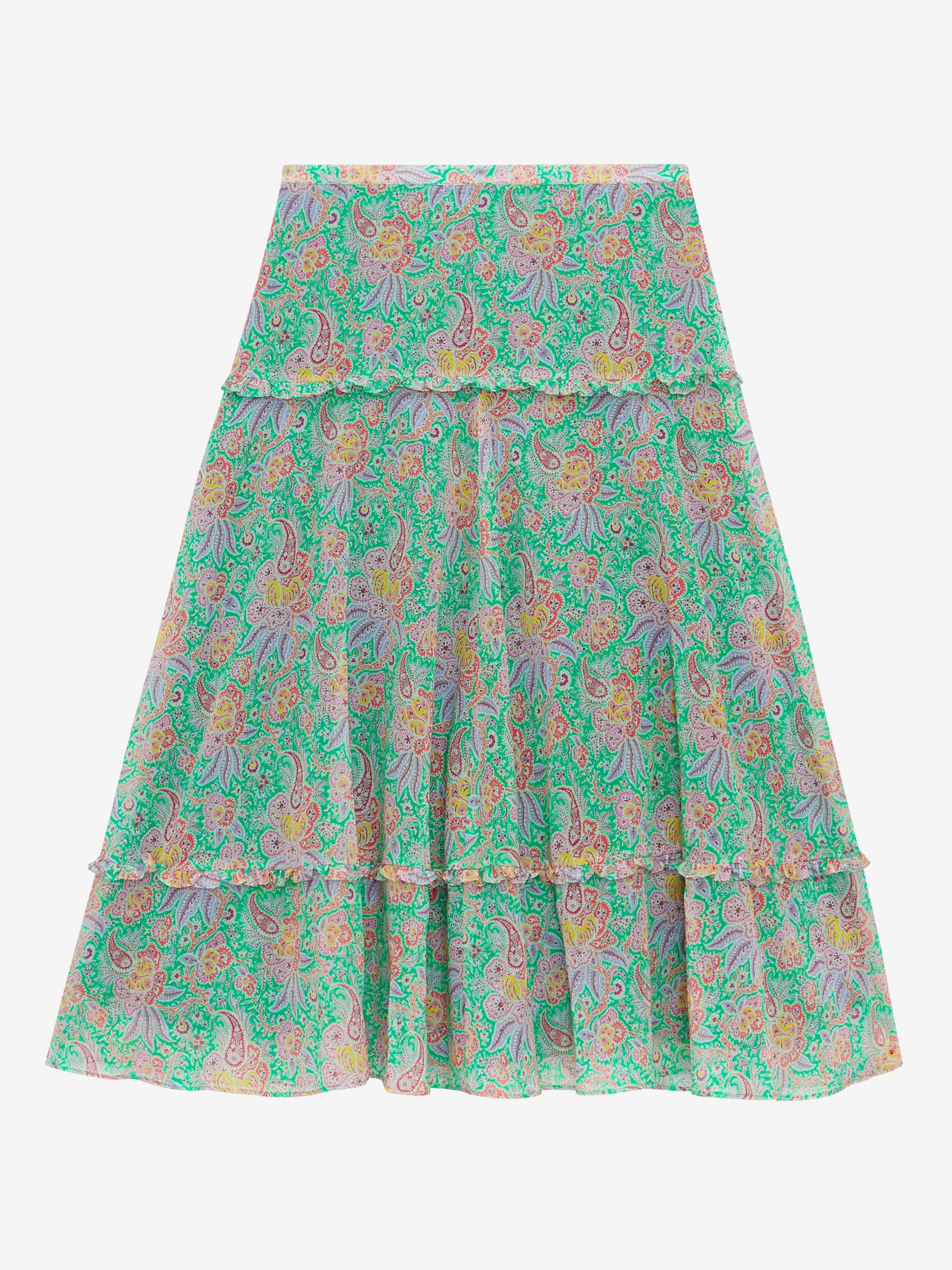 Buy Brora Liberty Paisley Print Tiered Midi Skirt, Jade/Multi Online at johnlewis.com