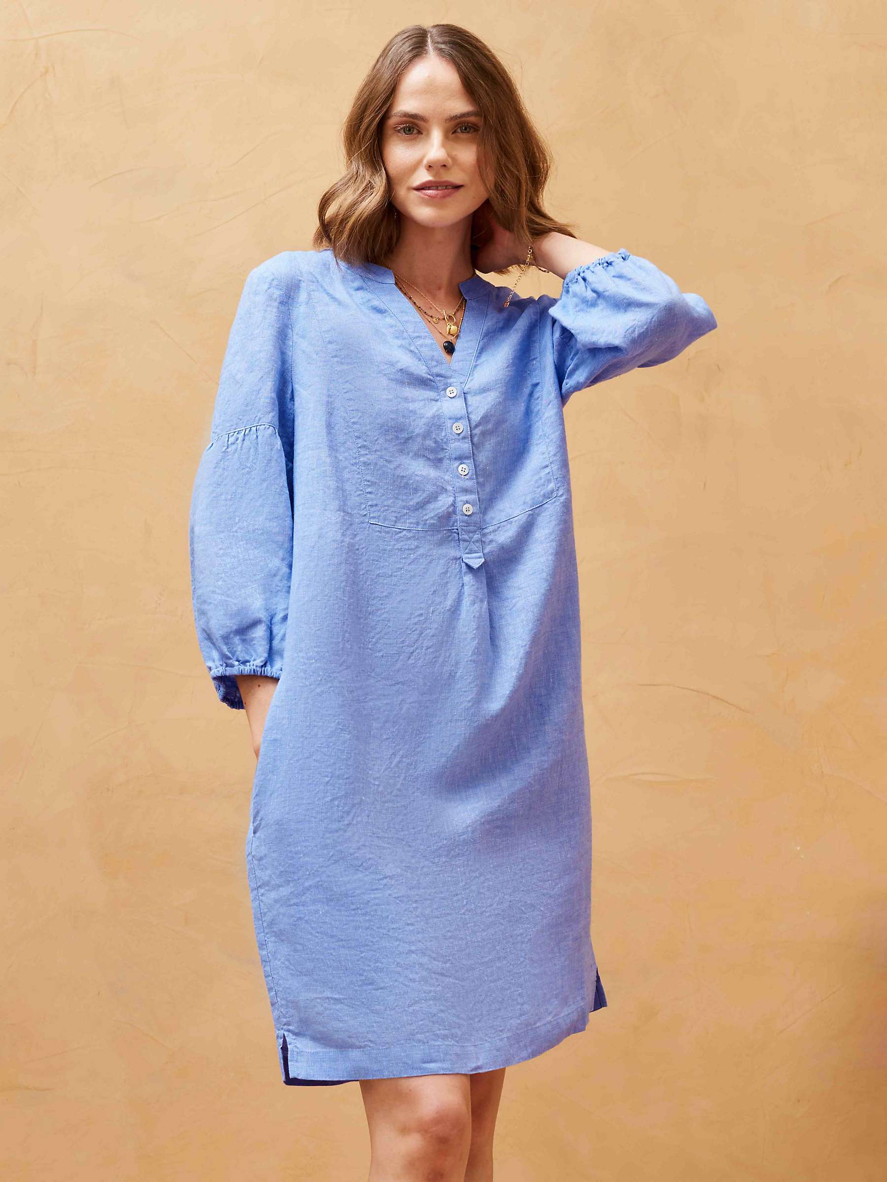 Buy Brora Cross Dye Linen Tunic Dress, Cornflower Online at johnlewis.com