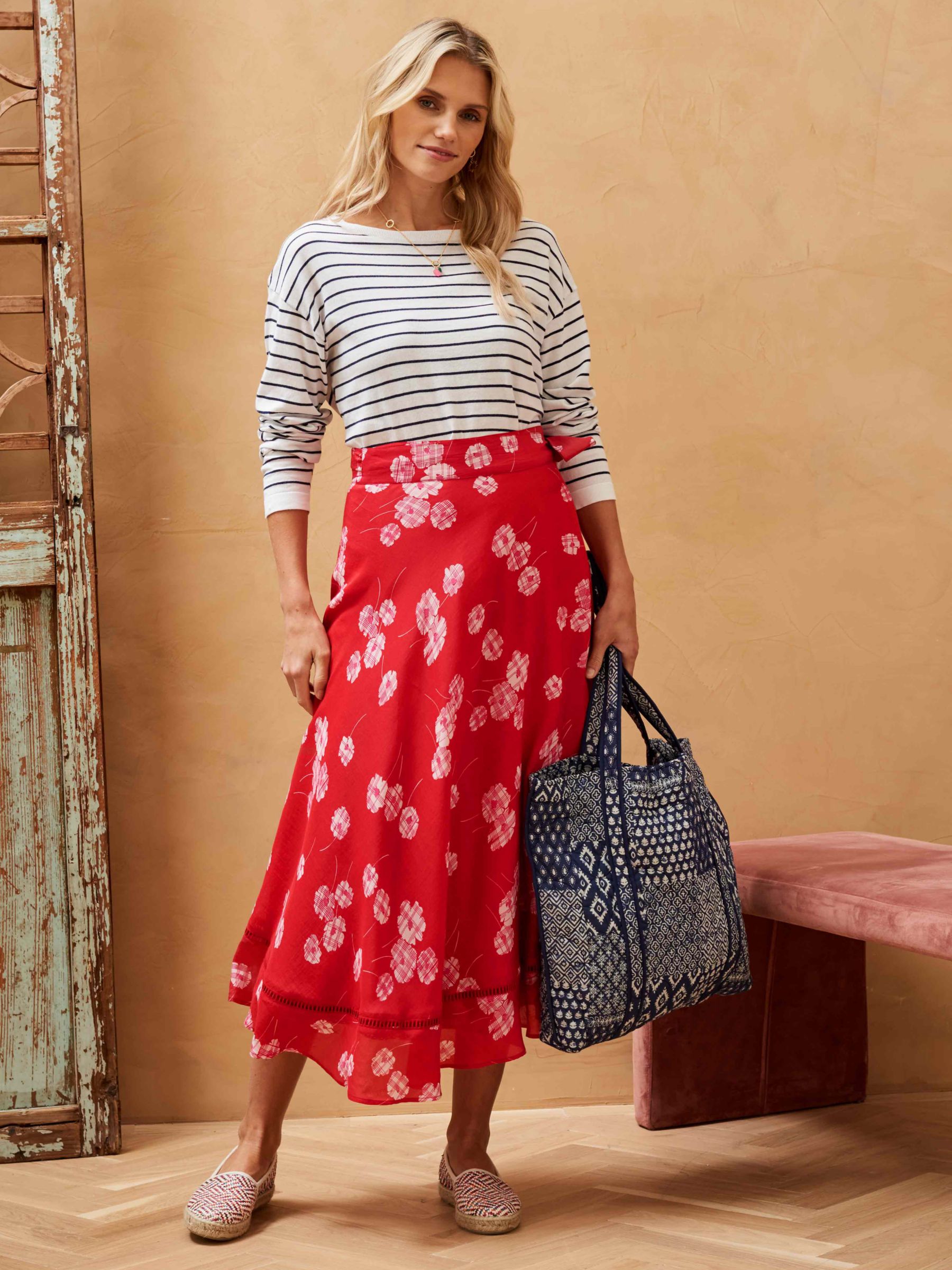 Buy Brora Silk Cotton Blend Graphic Daisy Print Wrap Midi Skirt, Ruby/White Online at johnlewis.com