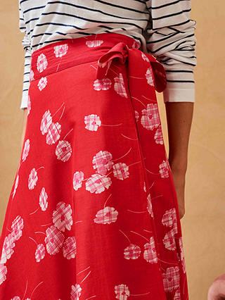 Brora Silk Cotton Blend Graphic Daisy Print Wrap Midi Skirt, Ruby/White