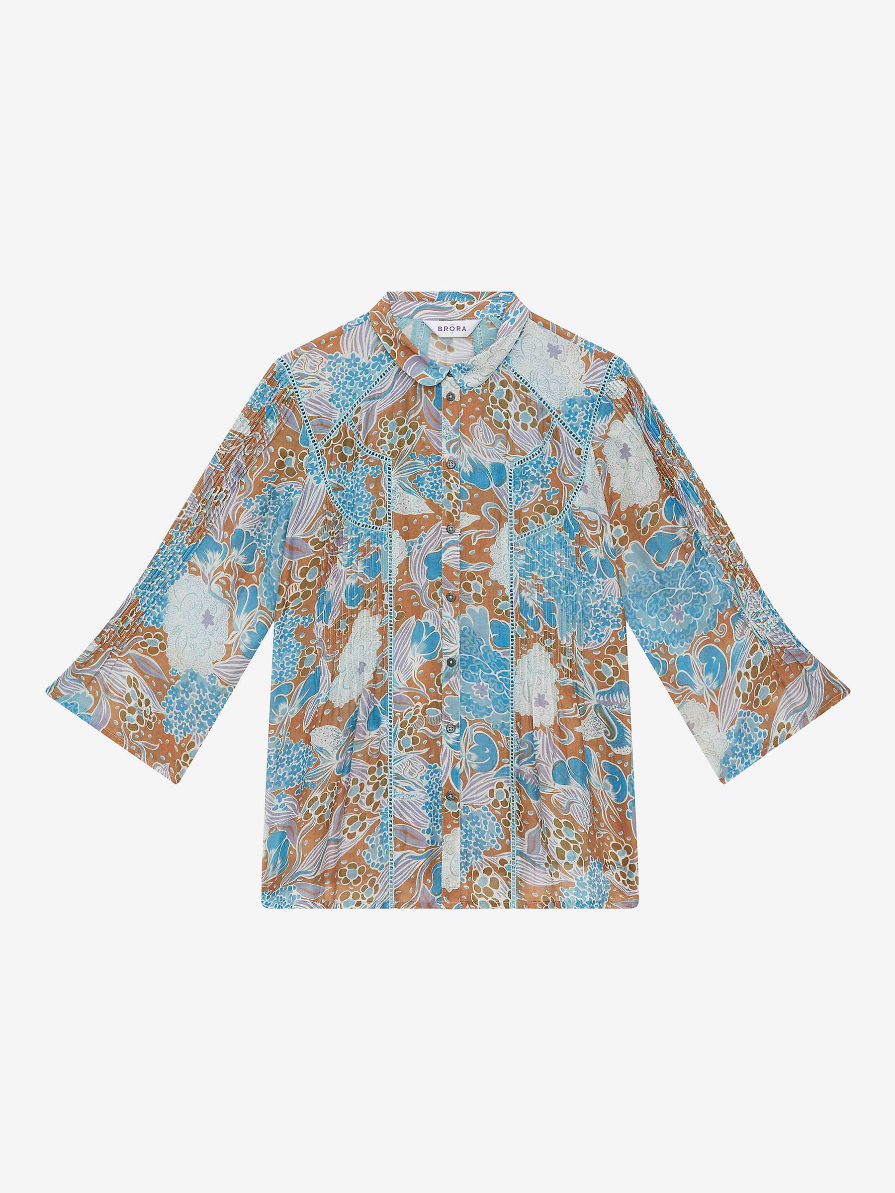 Buy Brora Silk Cotton Blend Pintuck Blouse, Ocean/Multi Online at johnlewis.com