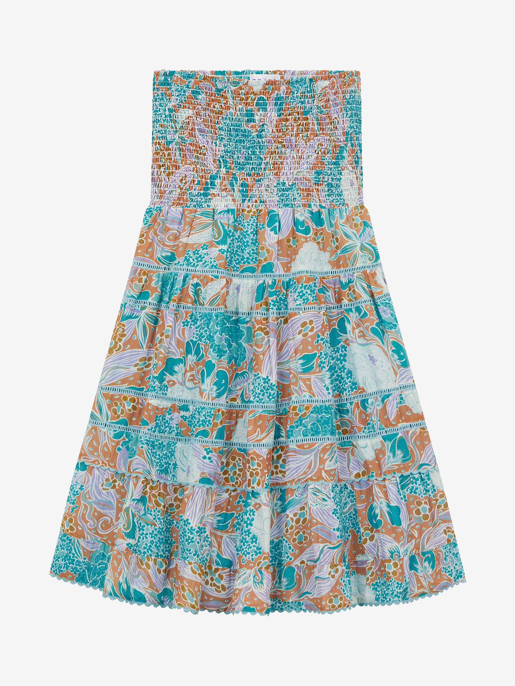 Buy Brora Silk Cotton Blend Tiered Midi Skirt, Ocean/Multi Online at johnlewis.com