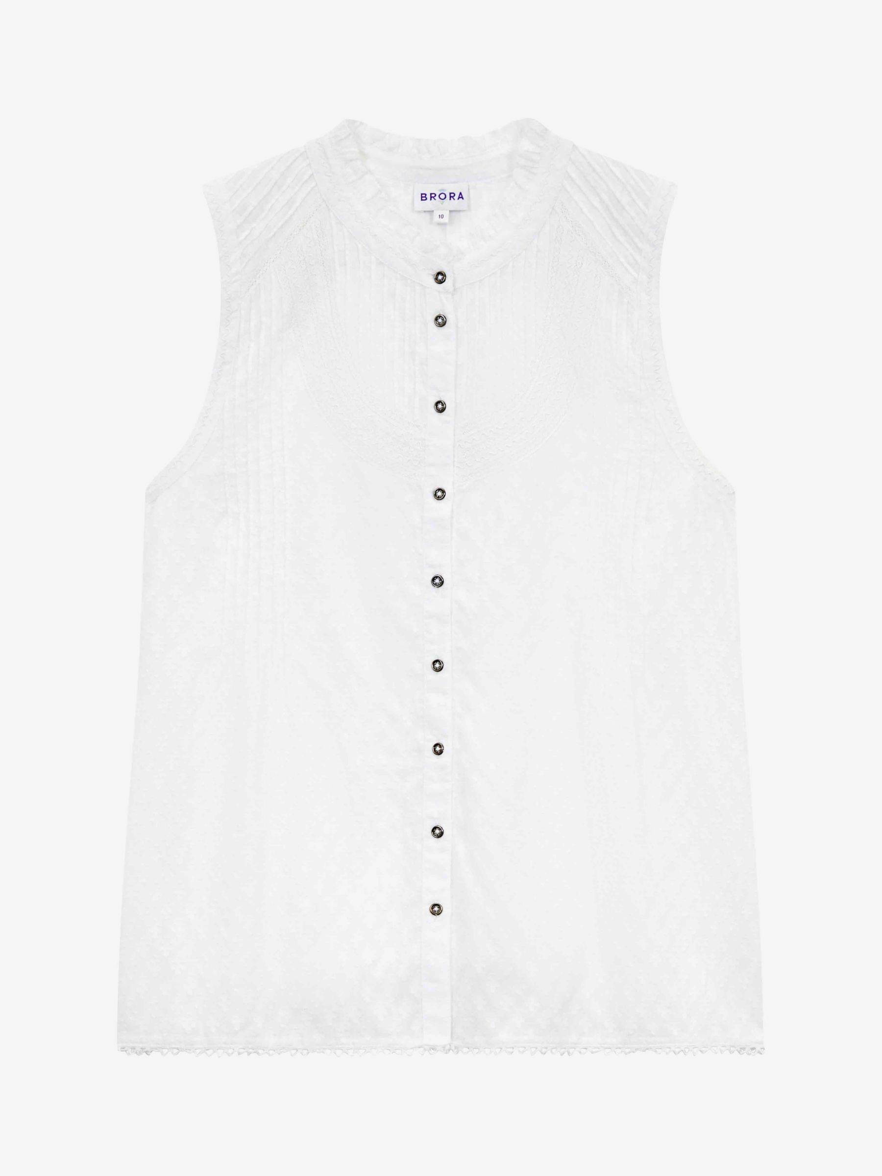 Brora Textured Organic Cotton Sleeveless Blouse, White, 6
