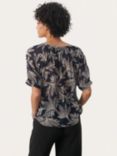 Part Two Popsy Leaf Print Chiffon Blouse, Navy/Multi