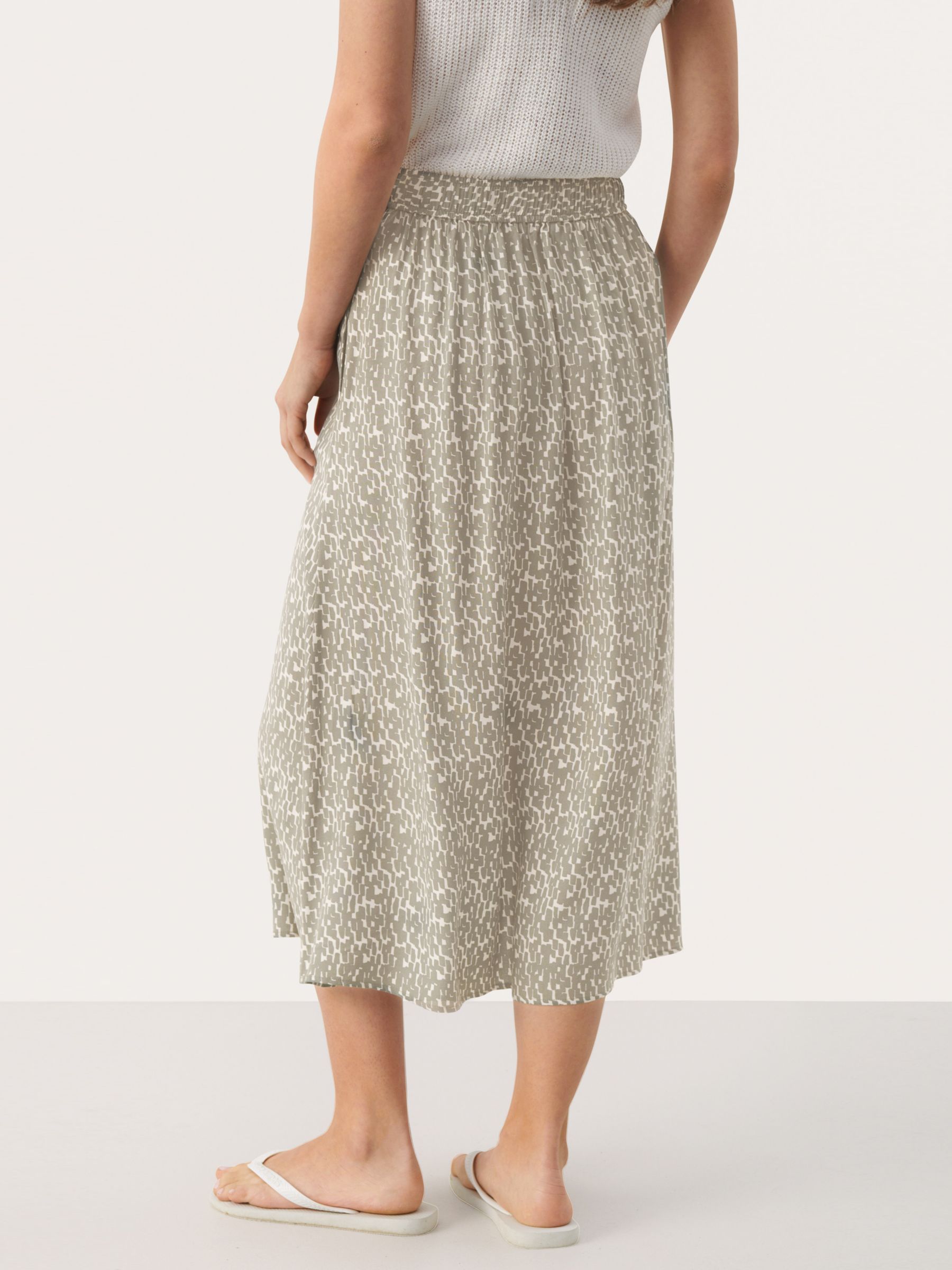 Buy Part Two Bisera Elastic Waist A-Line Midi Skirt, Agave Green Print Online at johnlewis.com