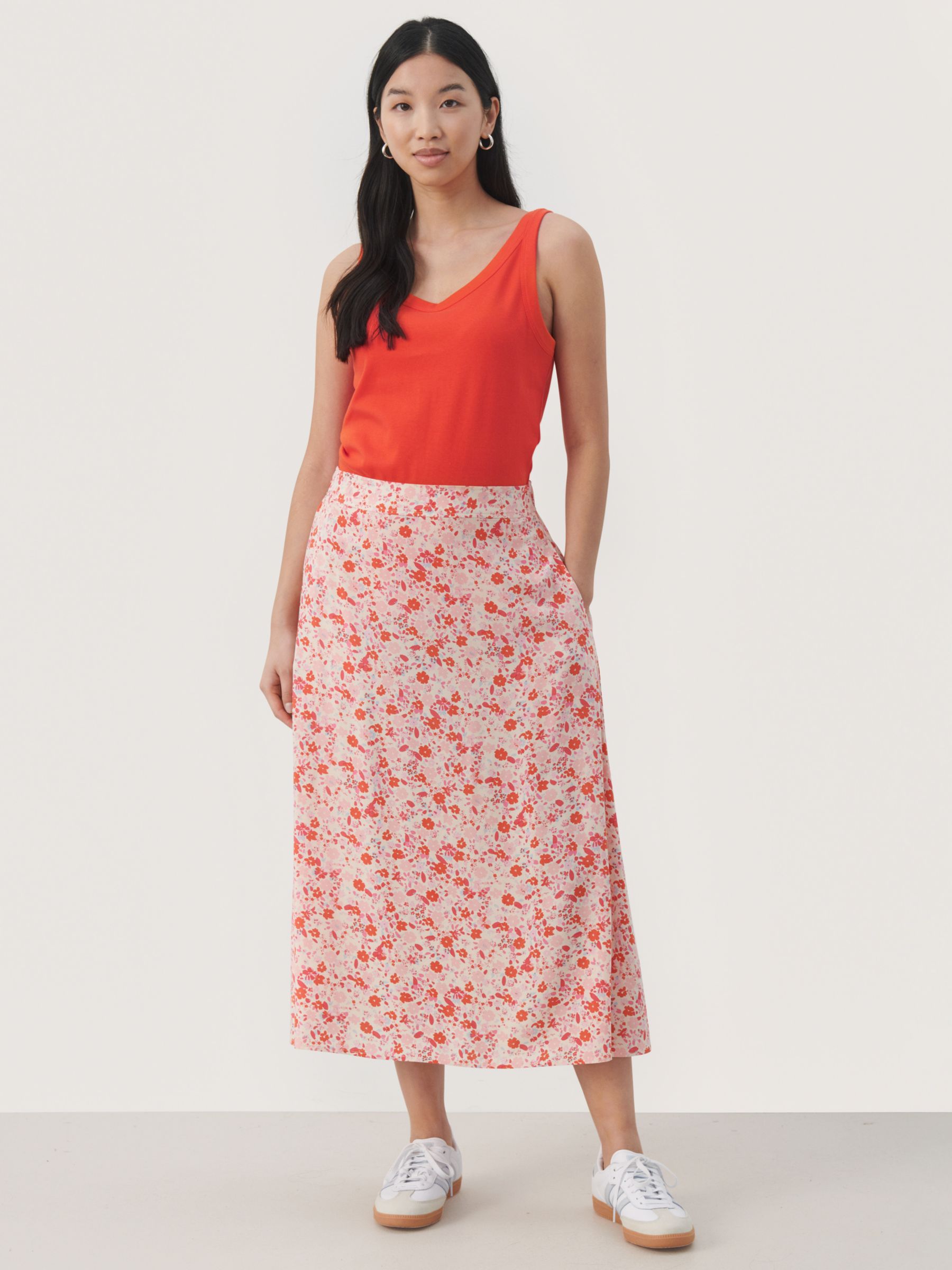 Buy Part Two Bisera Elasticated A-Line Midi Skirt, Mandarin Flower Online at johnlewis.com