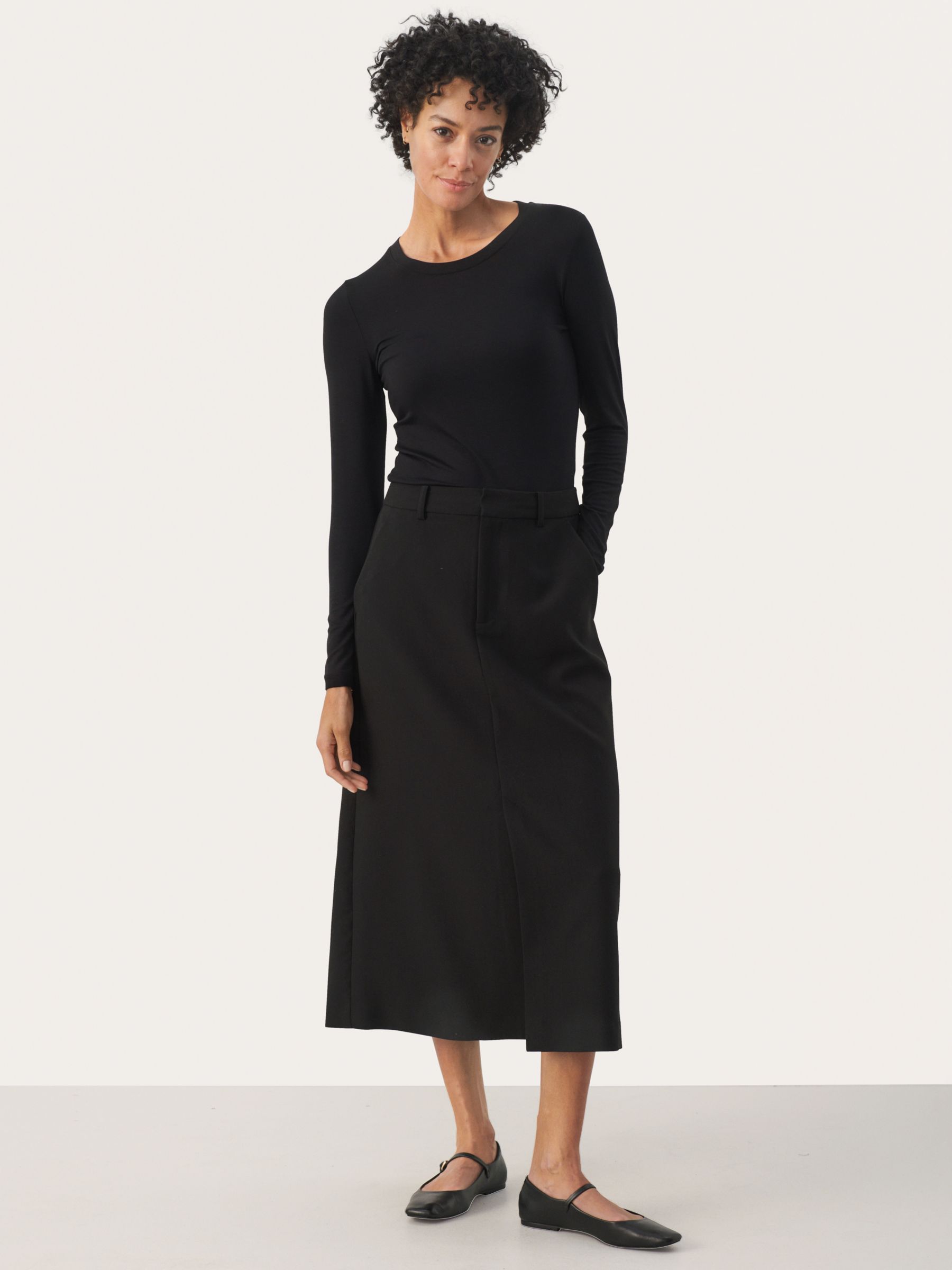 Buy Part Two Emelina Mid Calf Skirt, Black Online at johnlewis.com