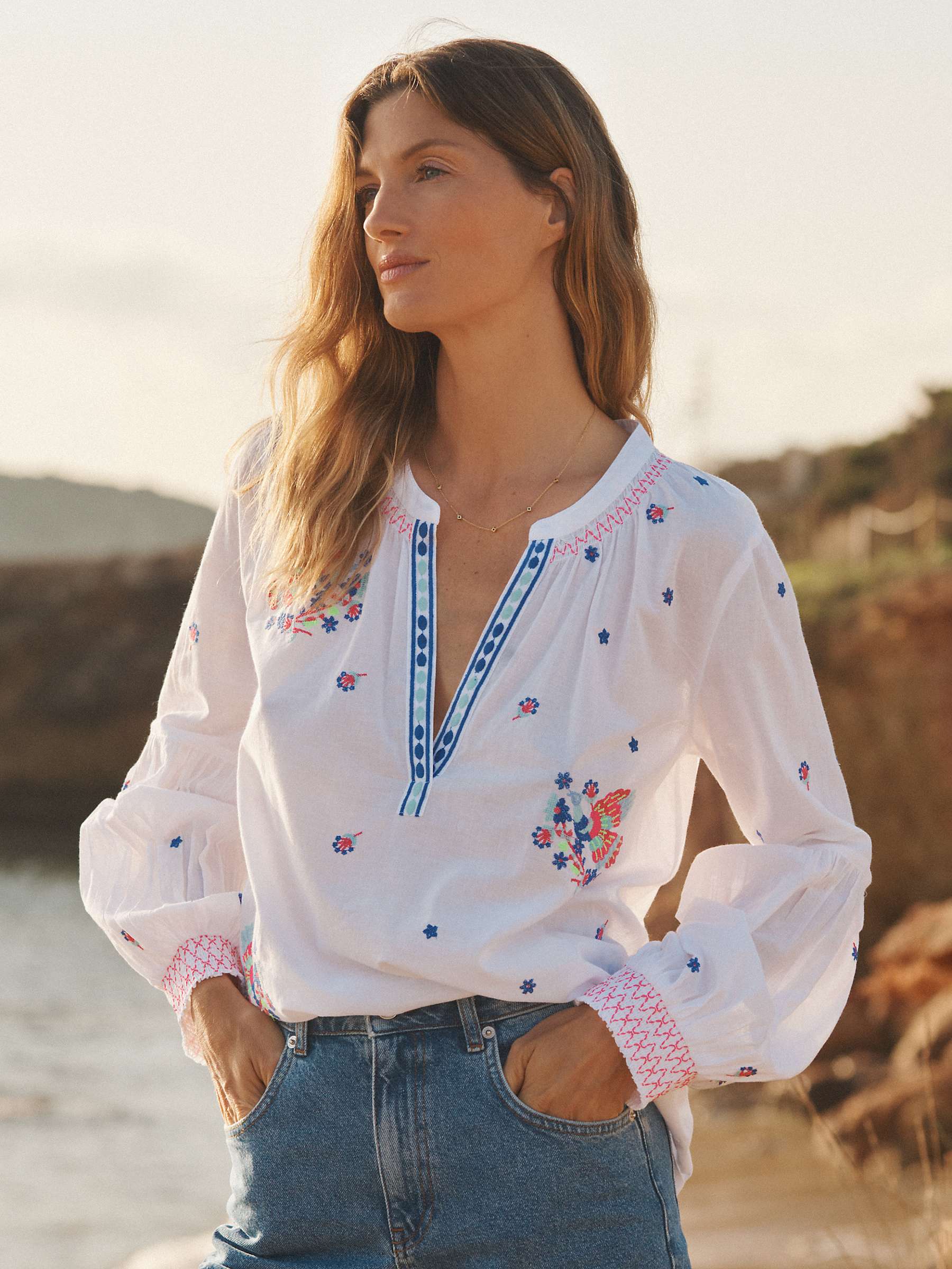 Buy NRBY Birdie Embroidered Top, White Online at johnlewis.com