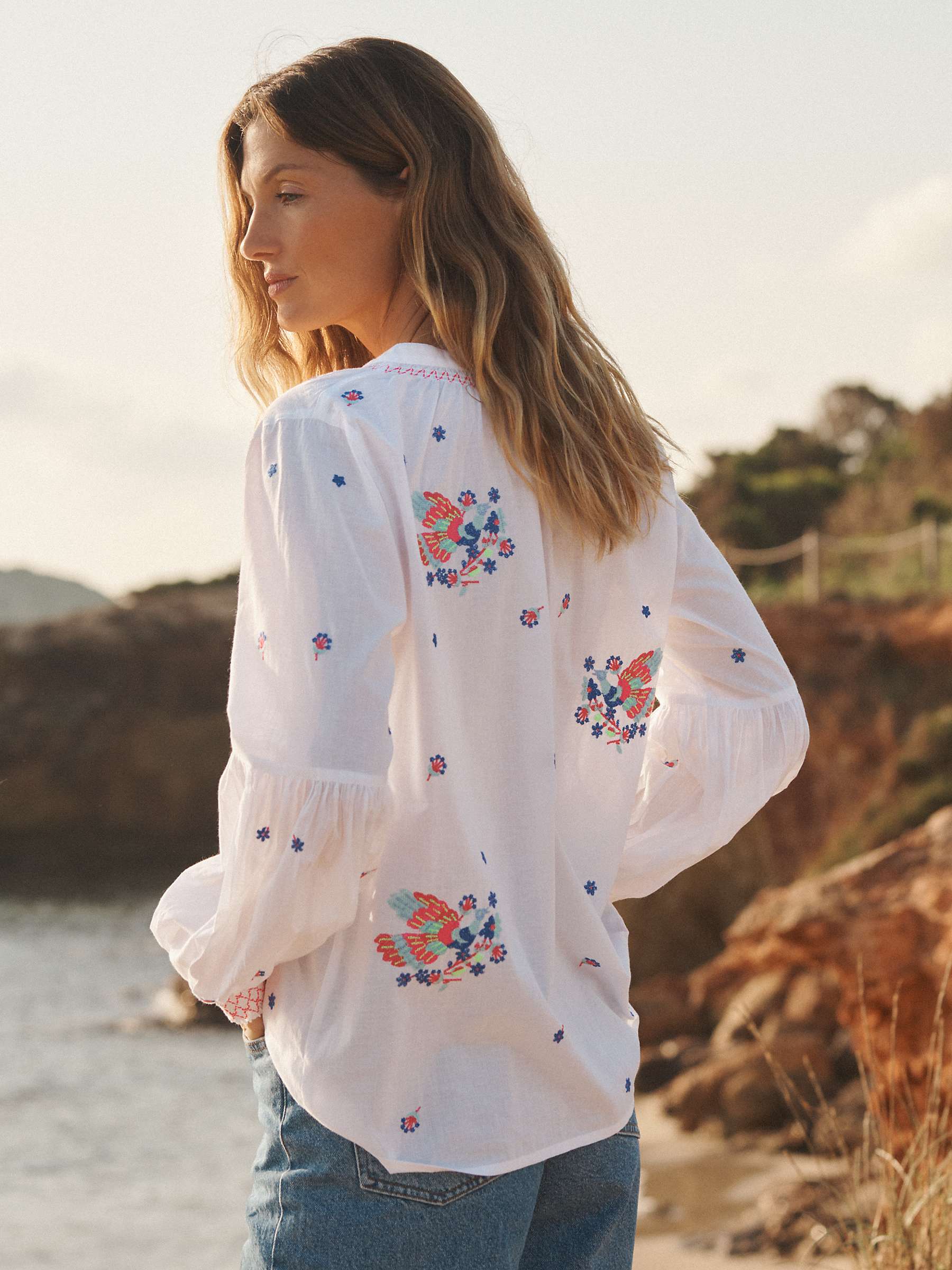 Buy NRBY Birdie Embroidered Top, White Online at johnlewis.com