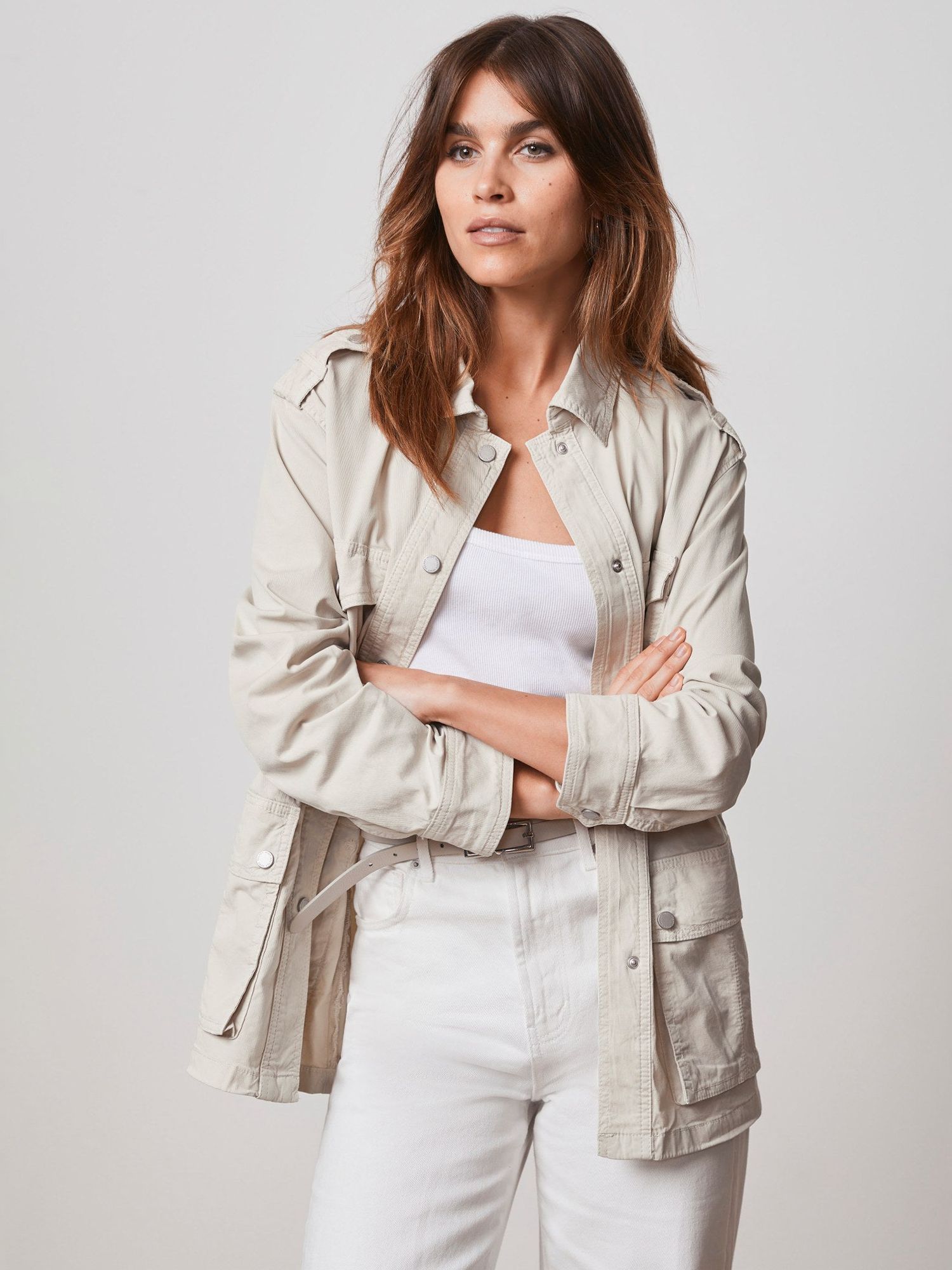 Mint Velvet Drawstring Waist Utility Jacket, Cream, S