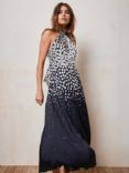 Mint Velvet Spot Print Halterneck Maxi Dress, Navy/White, Navy/White