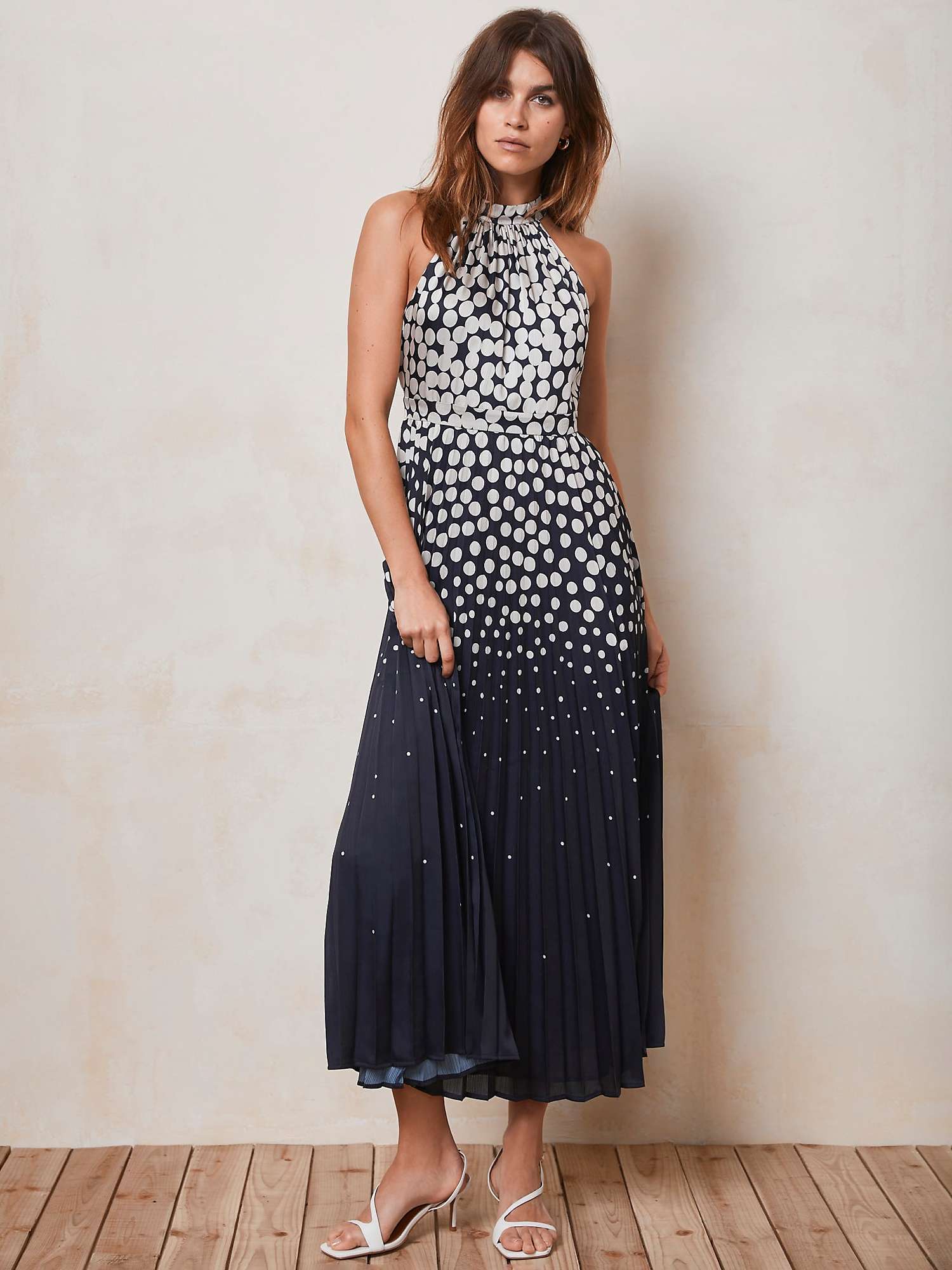 Buy Mint Velvet Spot Print Halterneck Maxi Dress, Navy/White Online at johnlewis.com