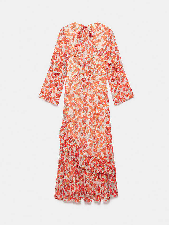 Mint Velvet Floral Print Ruffle Detail Maxi Dress, Orange/Multi