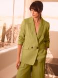 Mint Velvet Double Breasted Linen Blazer, Chartreuse Green, Chartreuse Green