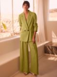 Mint Velvet Double Breasted Linen Blazer, Chartreuse Green