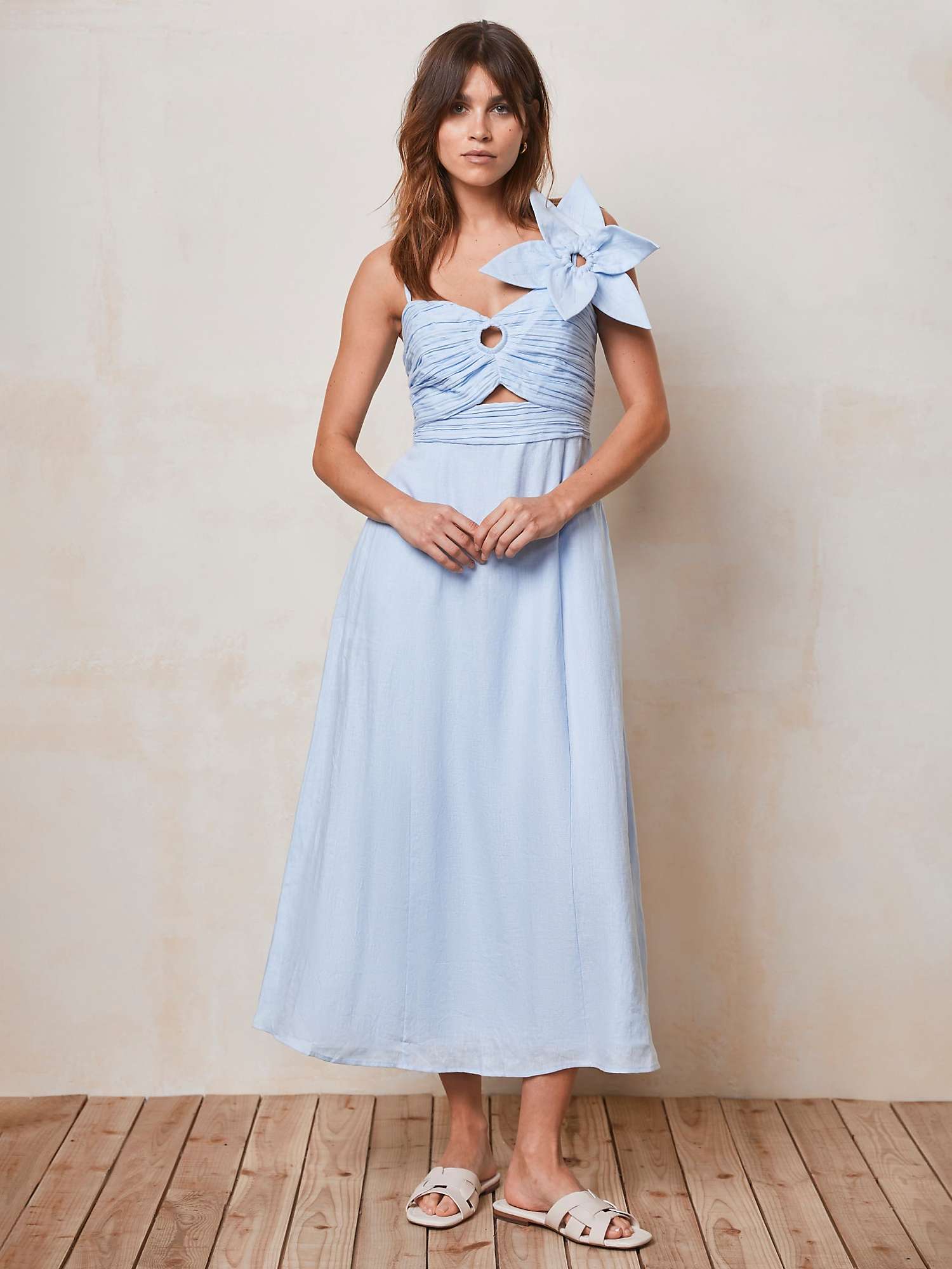 Buy Mint Velvet Cut Out Detail Linen Midi Dress, Light Blue Online at johnlewis.com
