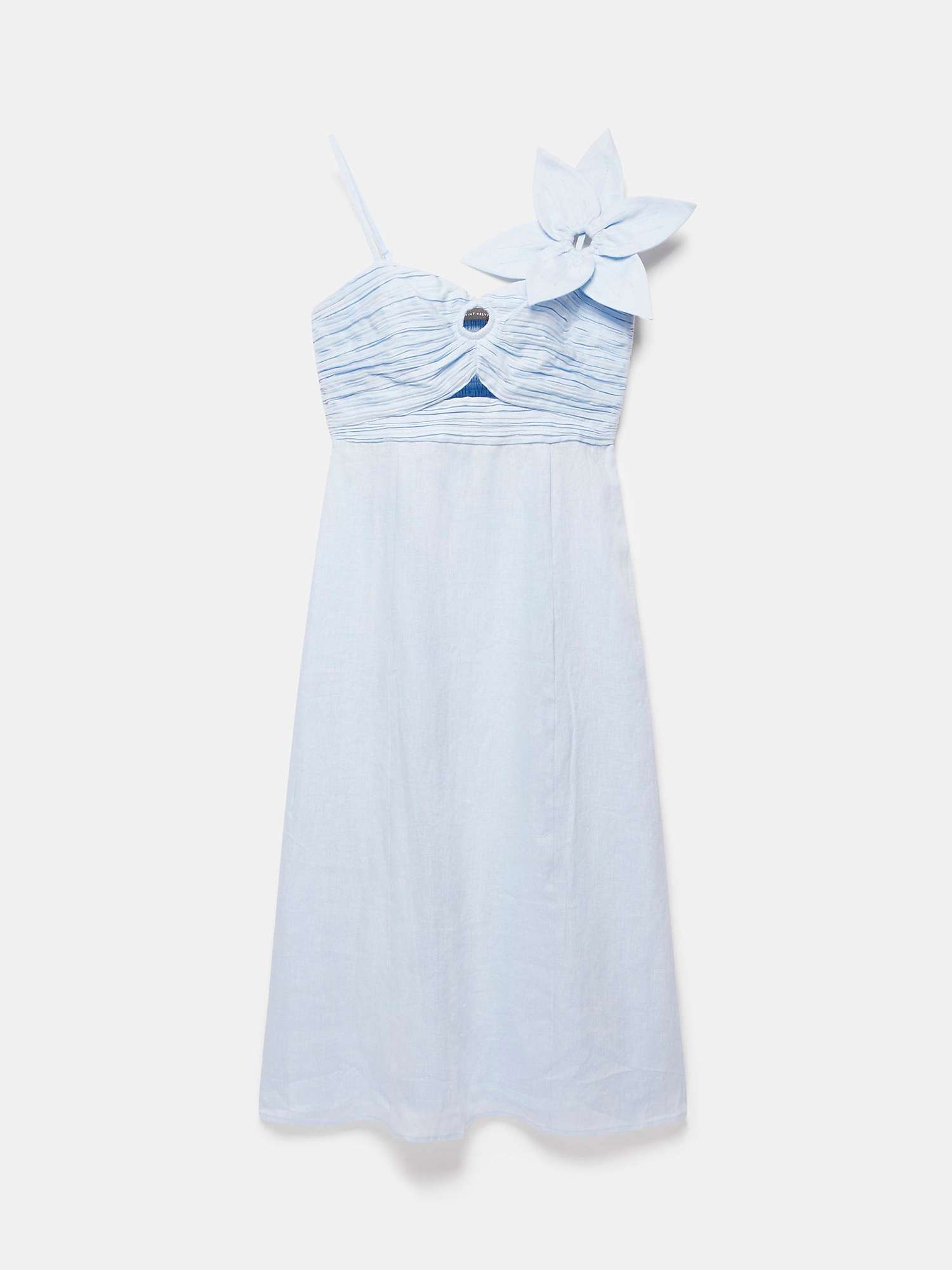 Buy Mint Velvet Cut Out Detail Linen Midi Dress, Light Blue Online at johnlewis.com