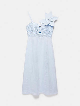 Mint Velvet Cut Out Detail Linen Midi Dress, Light Blue
