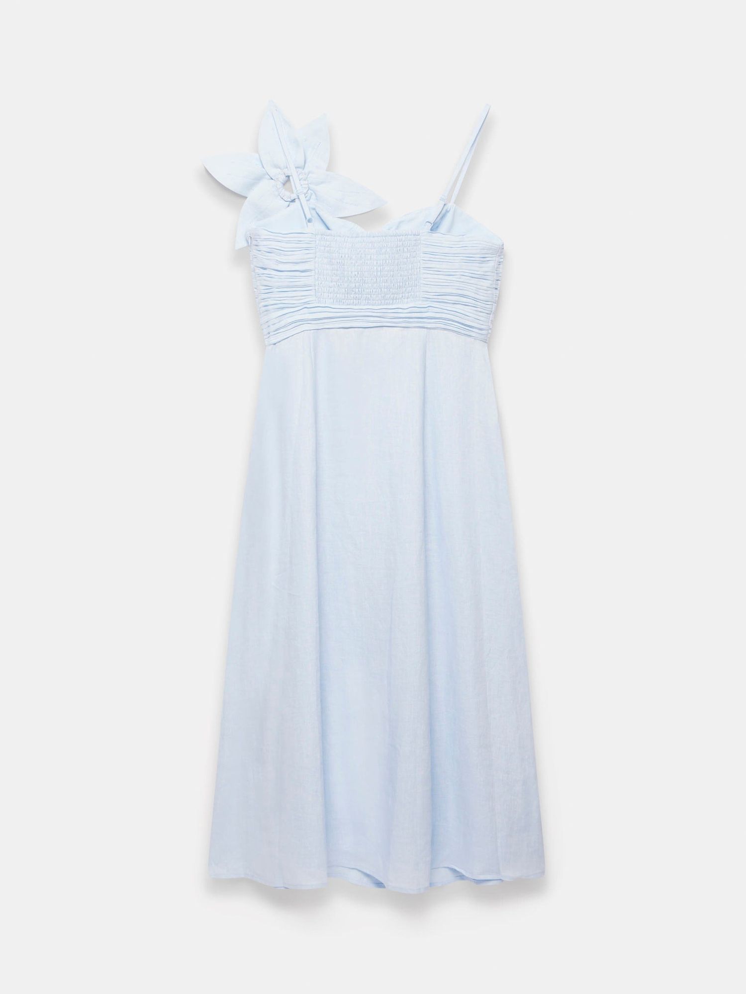 Mint Velvet Cut Out Detail Linen Midi Dress, Light Blue, 6