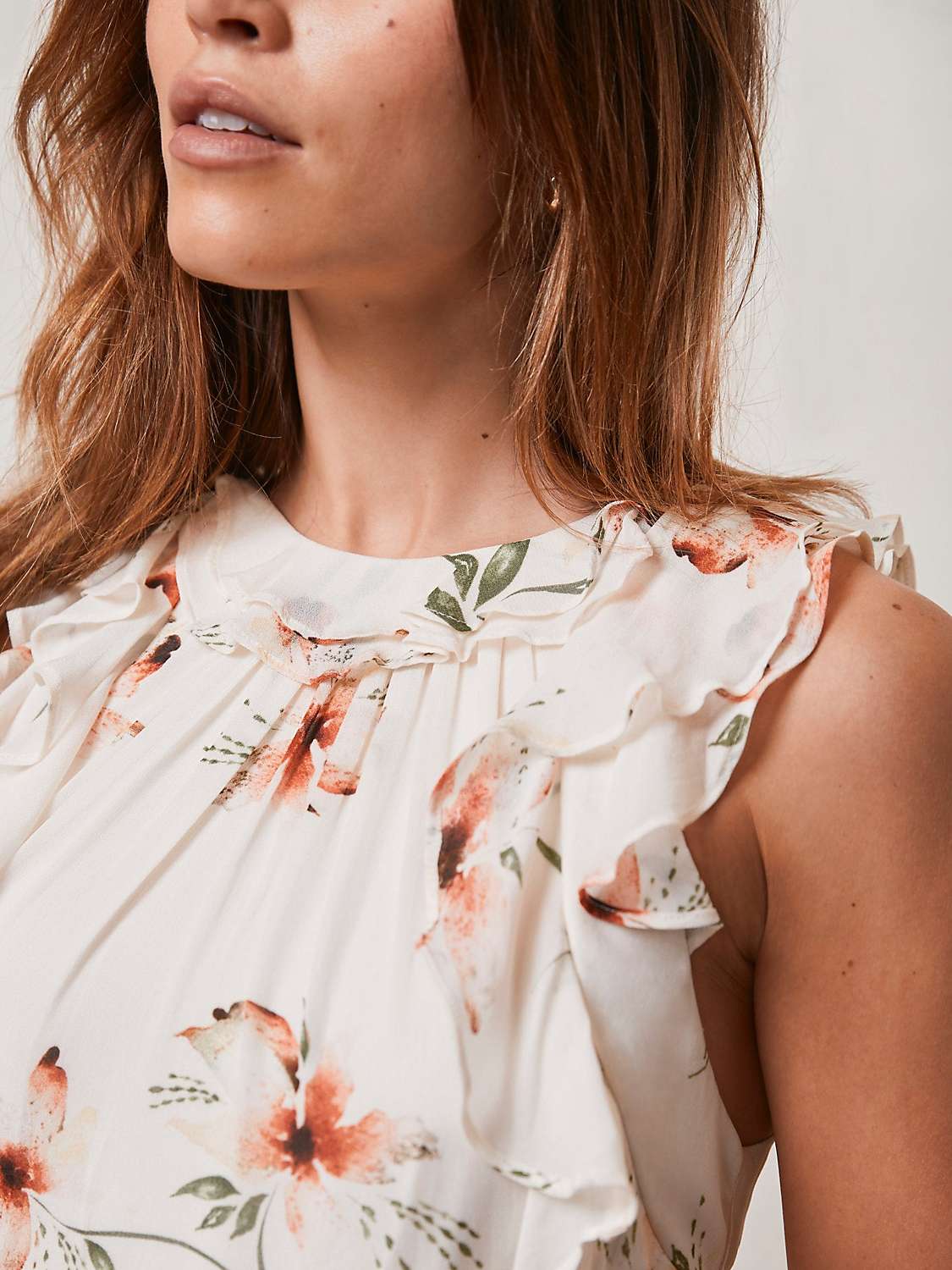 Buy Mint Velvet Floral Print Ruffle Detail Midi Dress, Cream/Multi Online at johnlewis.com