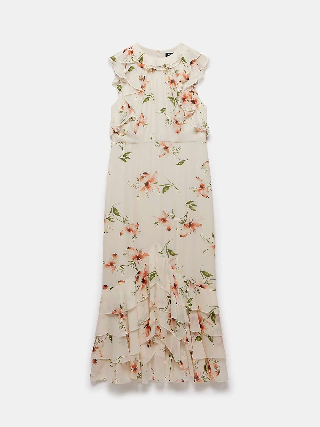 Buy Mint Velvet Floral Print Ruffle Detail Midi Dress, Cream/Multi Online at johnlewis.com