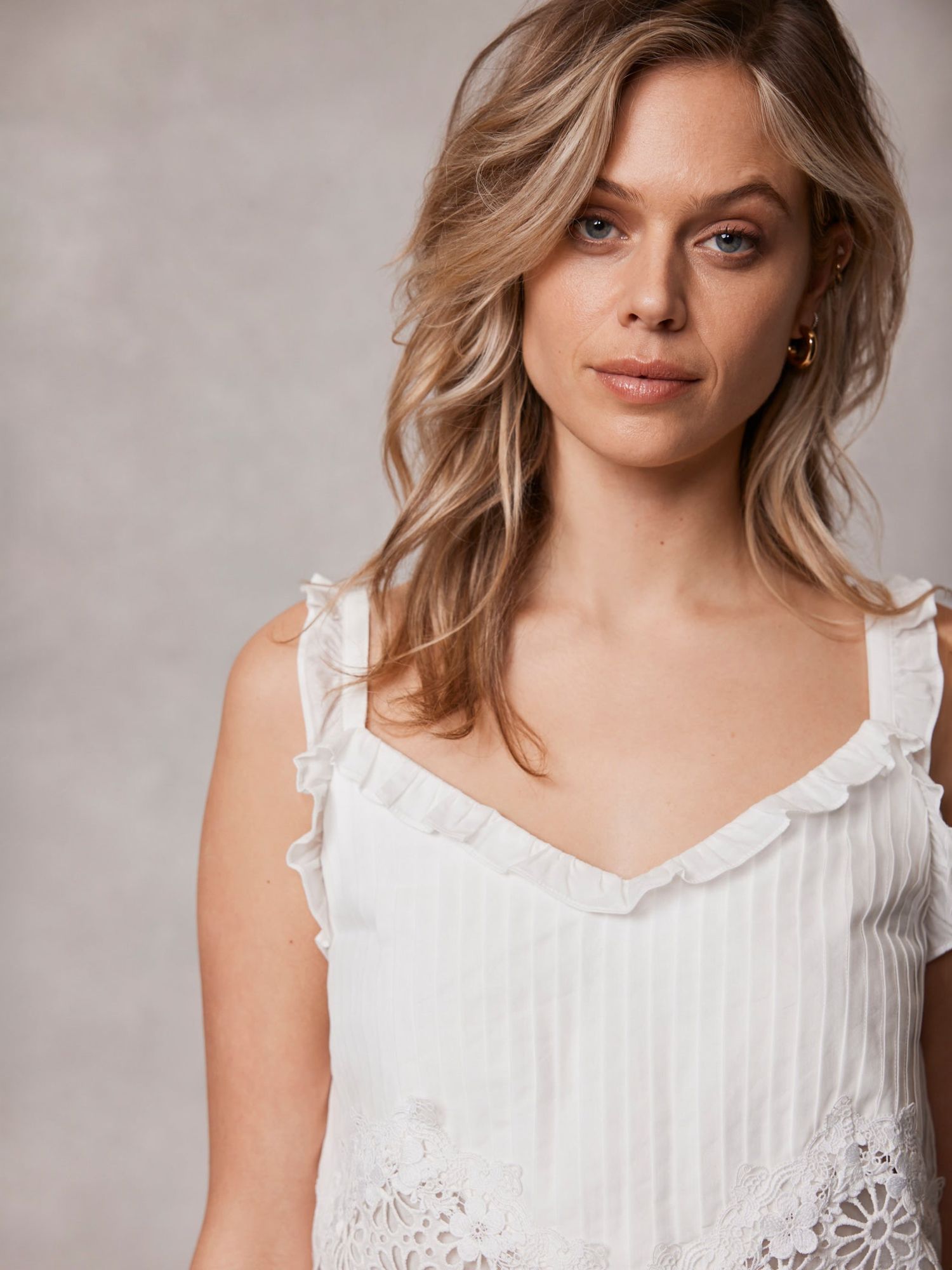 Buy Mint Velvet Cotton Floral Broderie Cami Top, White Ivory Online at johnlewis.com