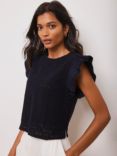 Mint Velvet Crochet Frill Top, Blue Navy, Blue Navy