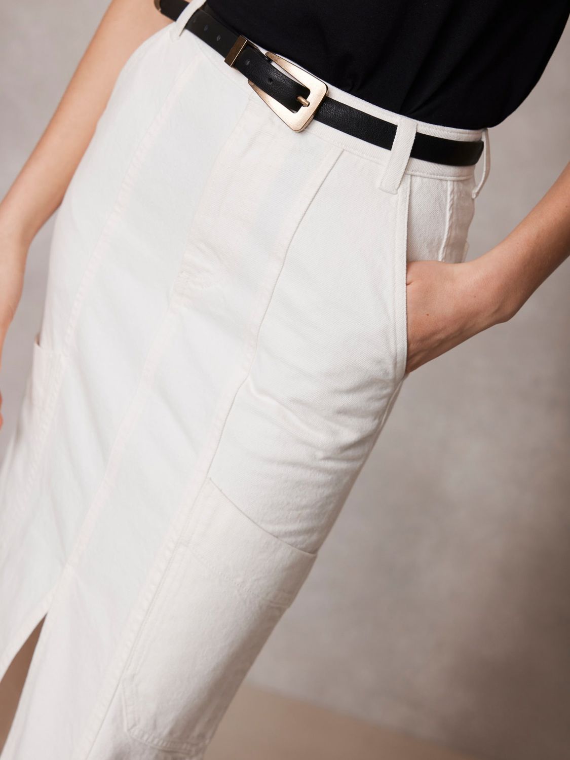 Mint Velvet Cargo Pocket Midi Skirt, Cream, 6