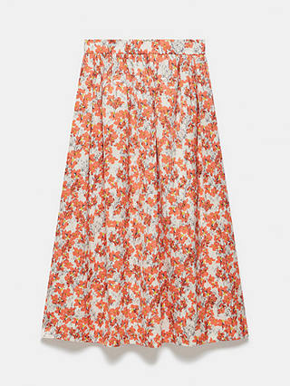 Mint Velvet Floral Print Linen Blend Maxi Skirt, Orange/Multi