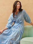 Brora Organic Cotton Embroidered Flower Shirt Dress, Periwinkle