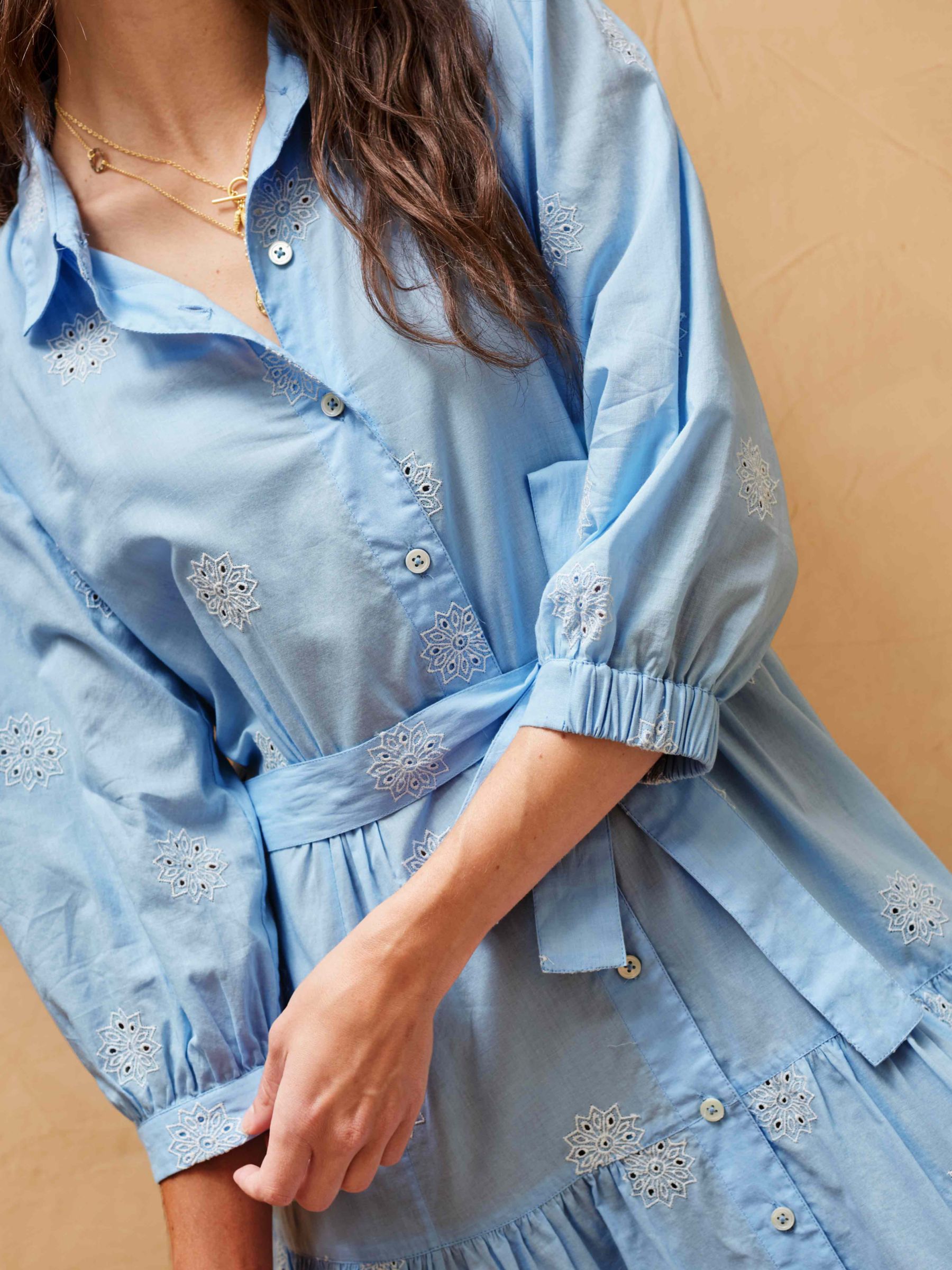 Brora Organic Cotton Embroidered Flower Shirt Dress, Periwinkle, 6