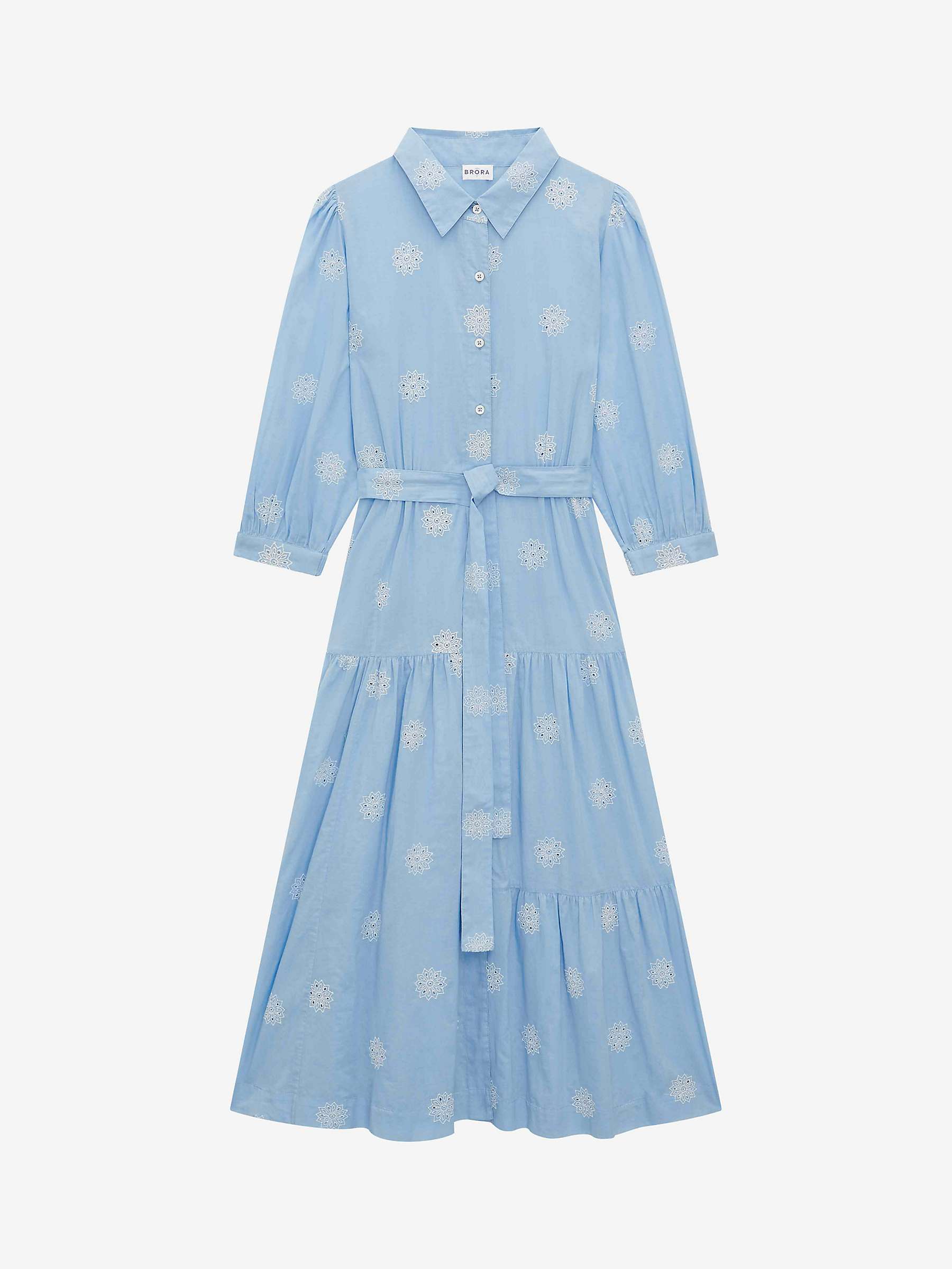 Buy Brora Organic Cotton Embroidered Flower Shirt Dress, Periwinkle Online at johnlewis.com