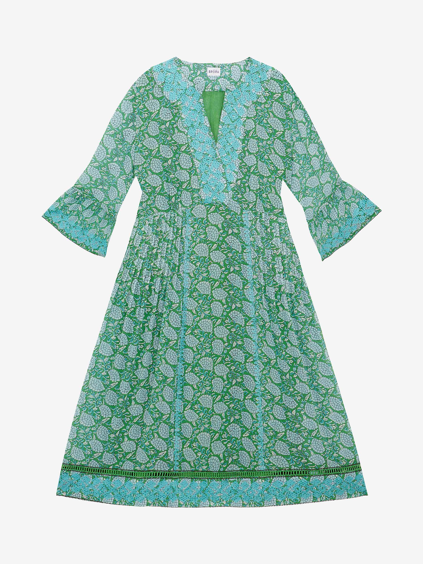 Buy Brora Floral Embroidered Pintuck Silk Dress, Apple/Duck Egg Online at johnlewis.com