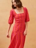 Brora Organic Cotton Embroidered Cut Out Back Tea Dress, Fuchsia/Flame