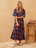 Brora Organic Cotton Patchwork Kaftan, Navy/Marigold, Navy/Marigold