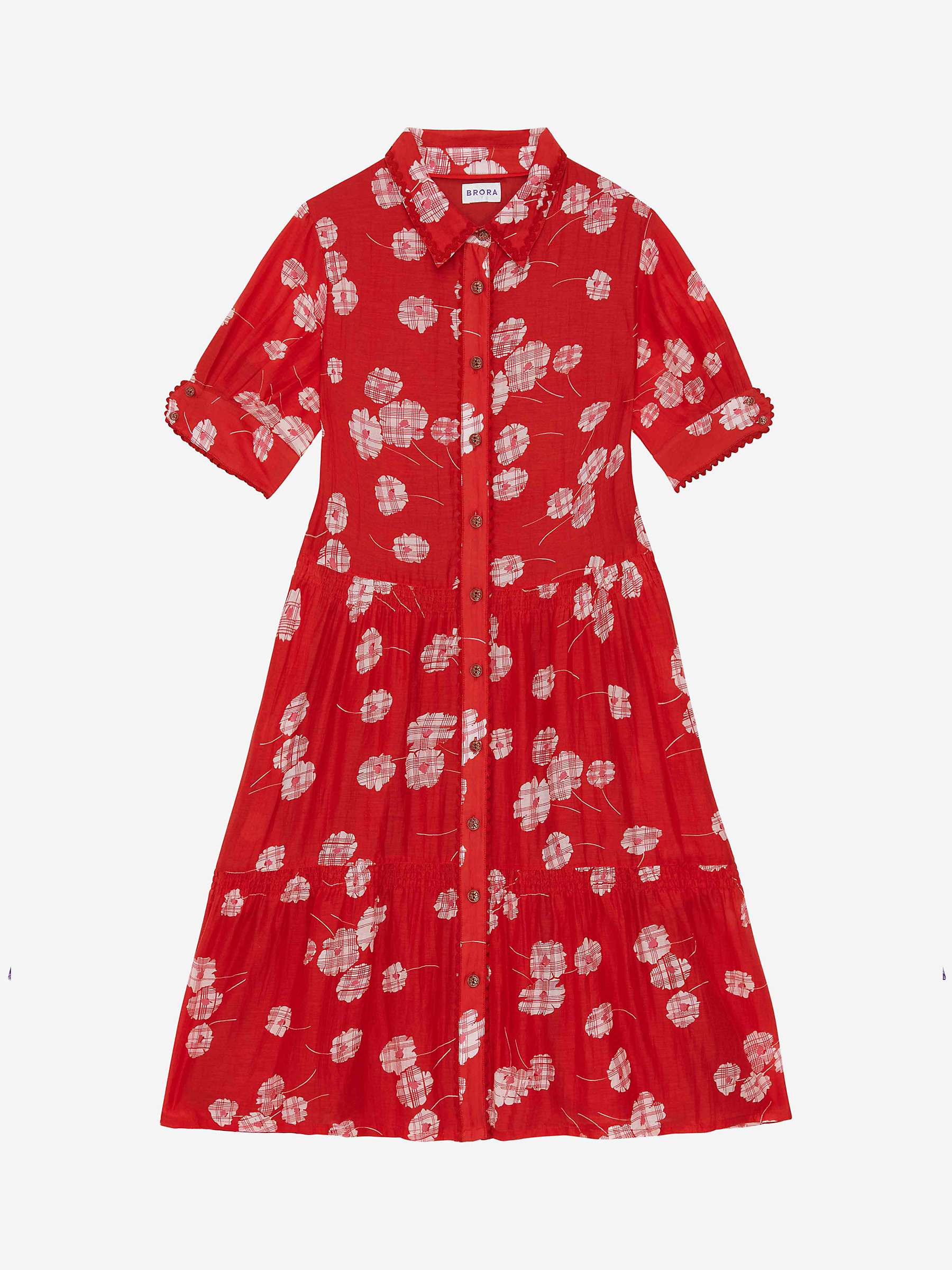 Buy Brora Silk Cotton Blend Graphic Daisy Print Dress, Ruby/White Online at johnlewis.com