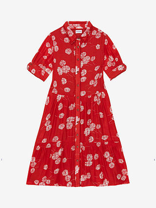 Brora Silk Cotton Blend Graphic Daisy Print Dress, Ruby/White