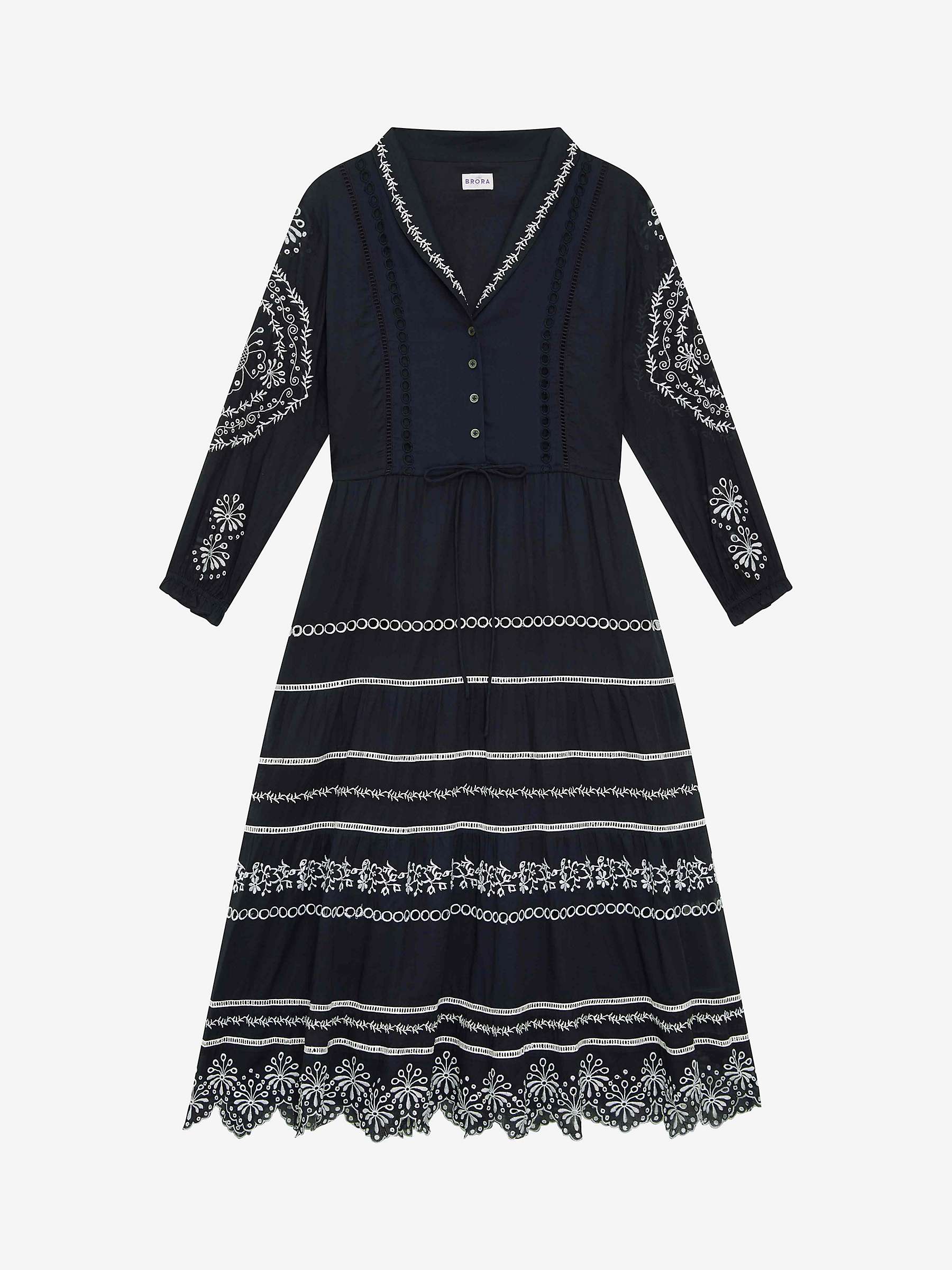 Buy Brora Organic Cotton Floral Broderie Anglaise Dress, Navy Online at johnlewis.com