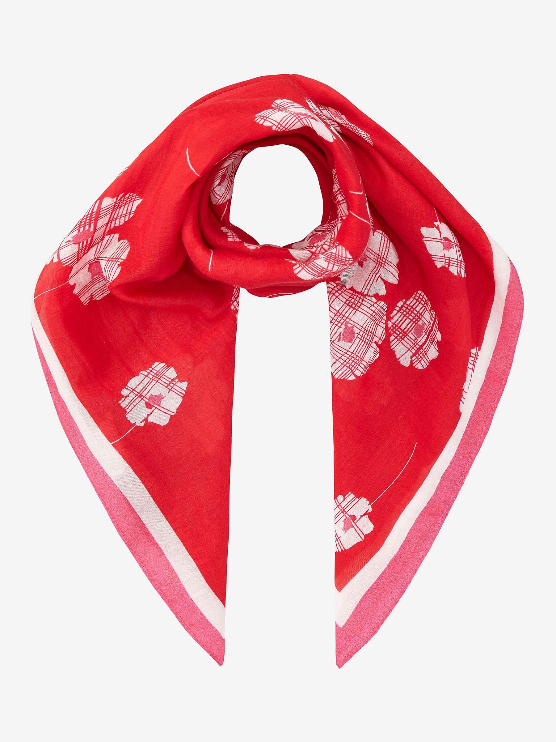 Buy Brora Silk Cotton Blend Graphic Floral Print Square Scarf, Ruby/White Online at johnlewis.com