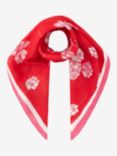 Brora Silk Cotton Blend Graphic Floral Print Square Scarf, Ruby/White