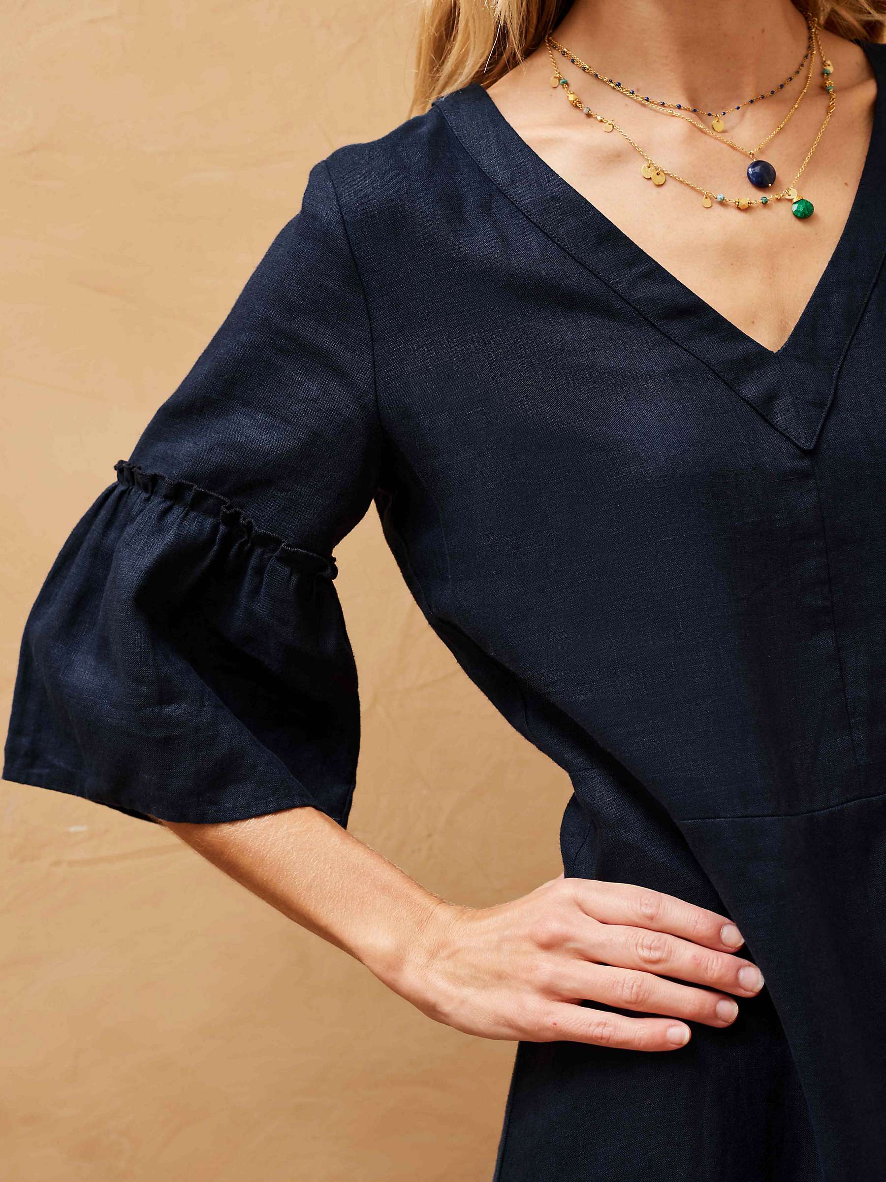Buy Brora Angel Sleeve Linen Dress, Navy Online at johnlewis.com