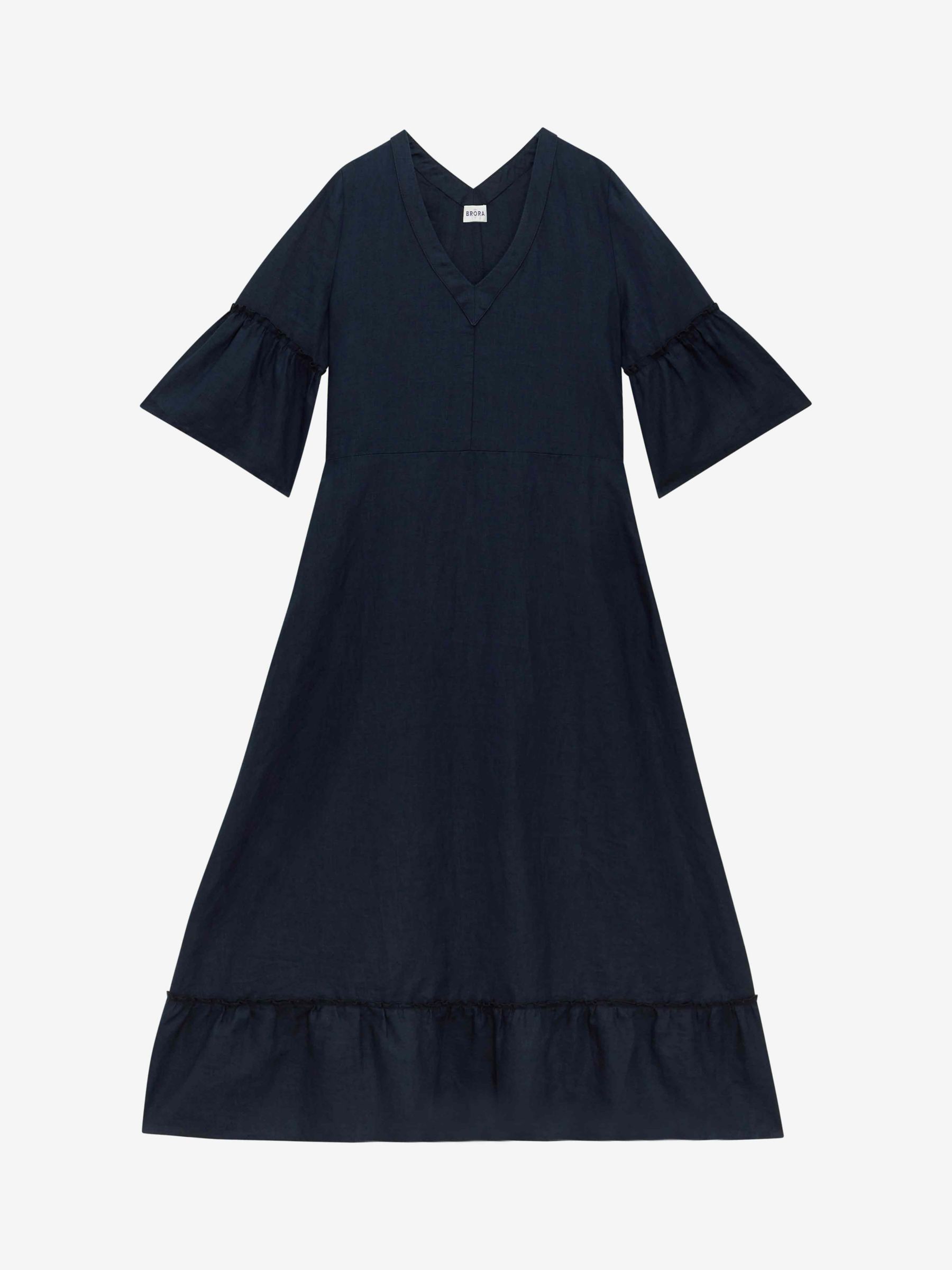 Brora Angel Sleeve Linen Dress, Navy, 8