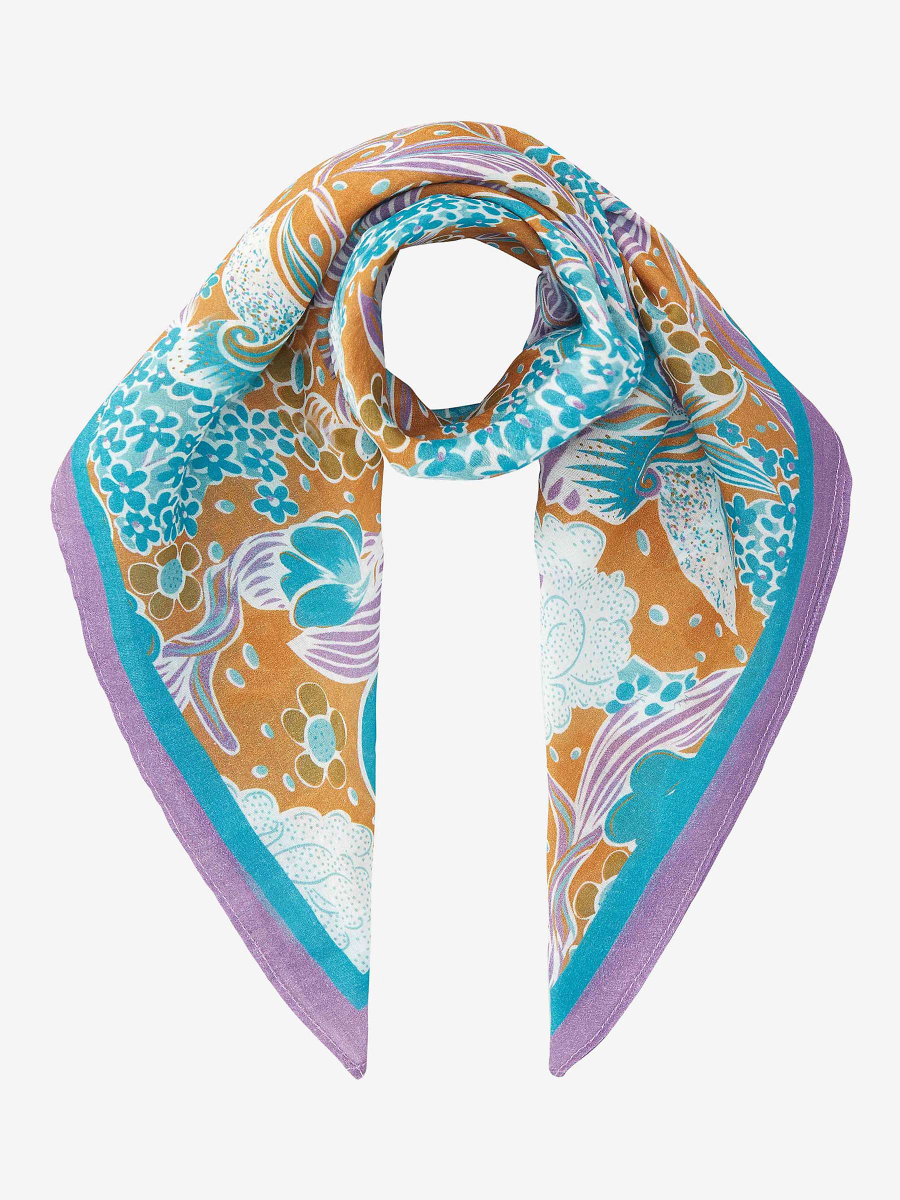 Buy Brora Silk Cotton Blend Floral Print Square Scarf, Ocean/Multi Online at johnlewis.com