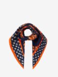 Brora Organic Cotton Patchwork Square Scarf, Navy/Marigold