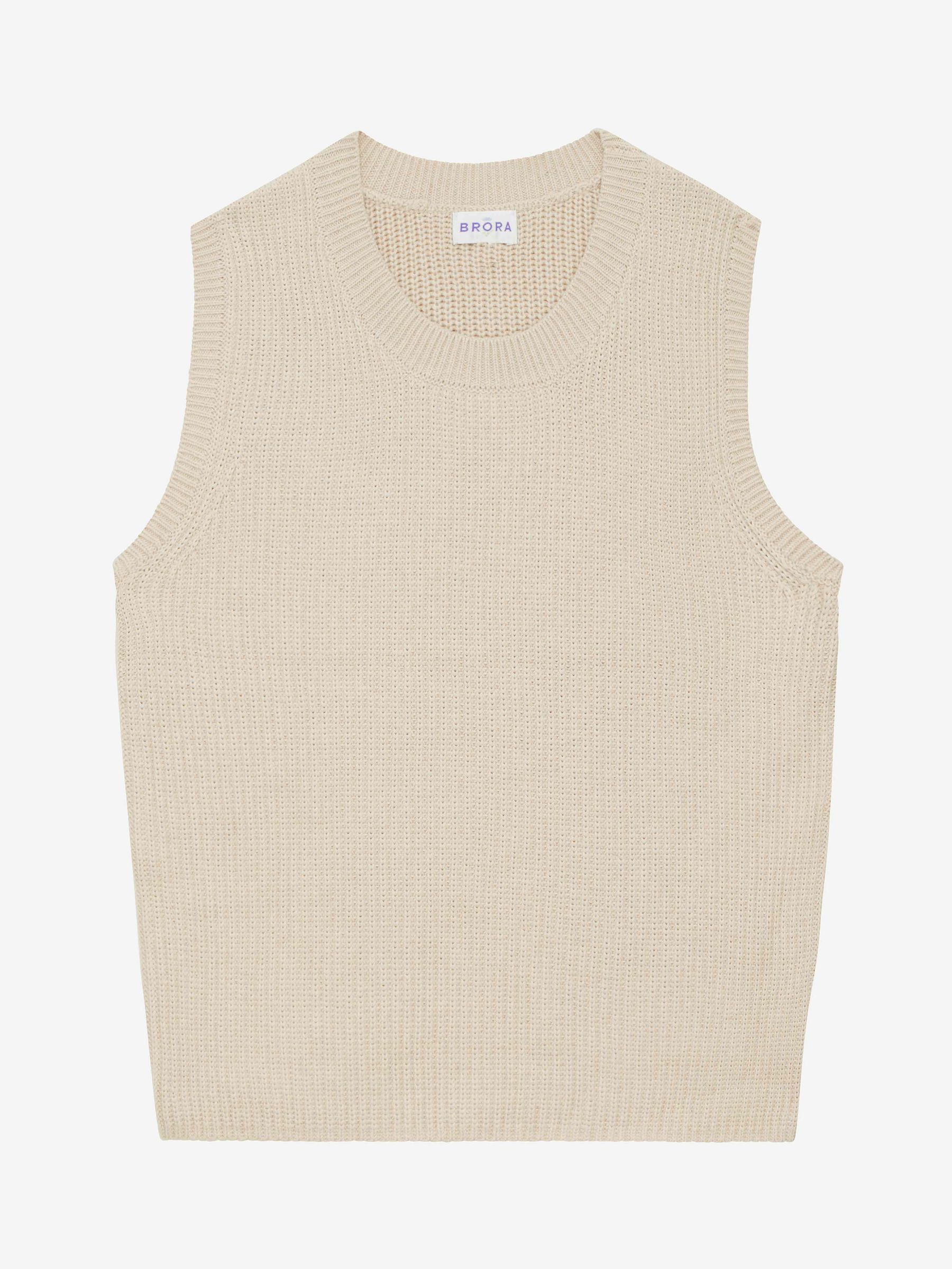 Brora Knitted Ribbed Tank Top, Chalk, 8-10