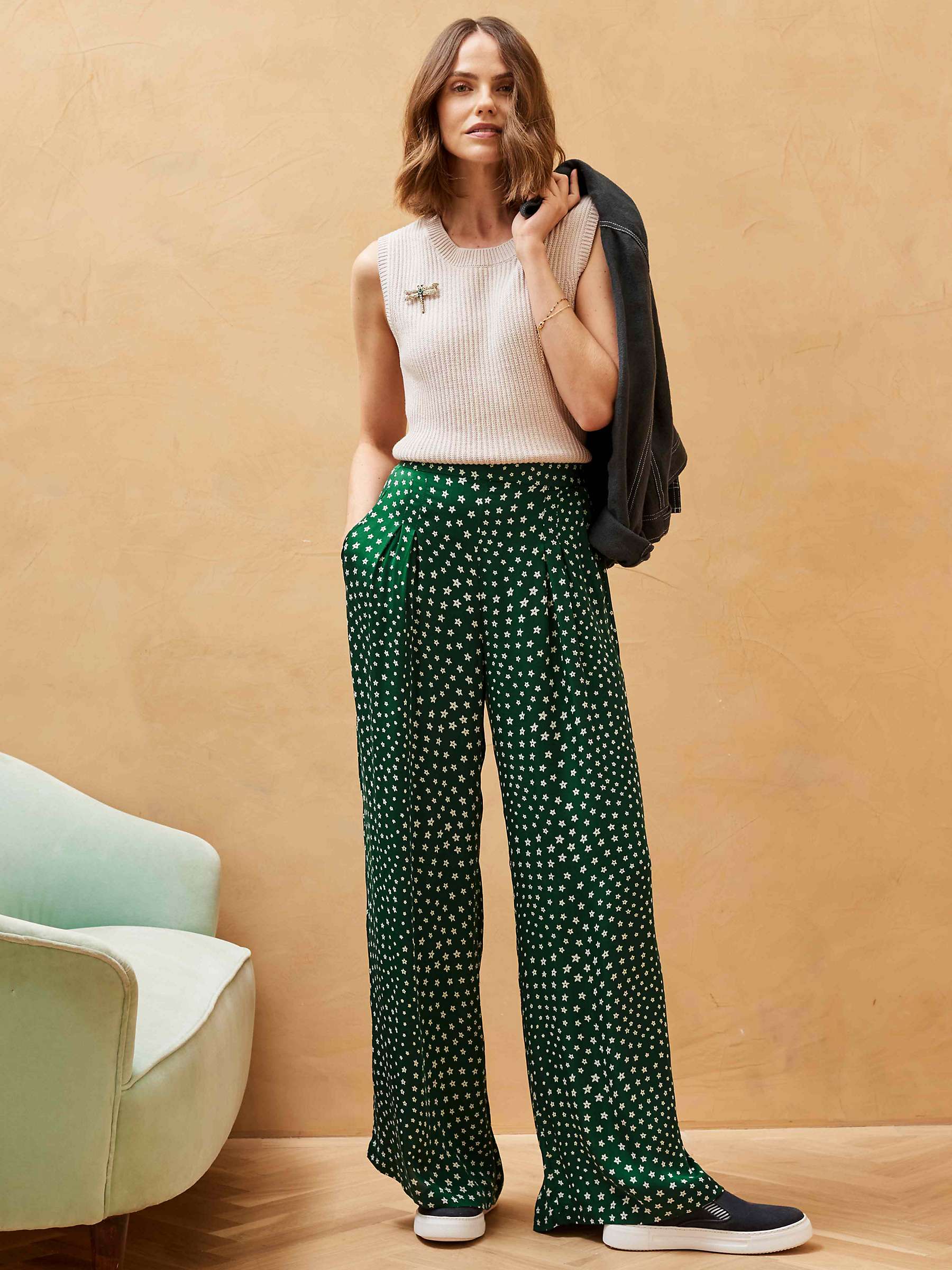 Buy Brora Star Print Palazzo Trousers, Spruce Online at johnlewis.com