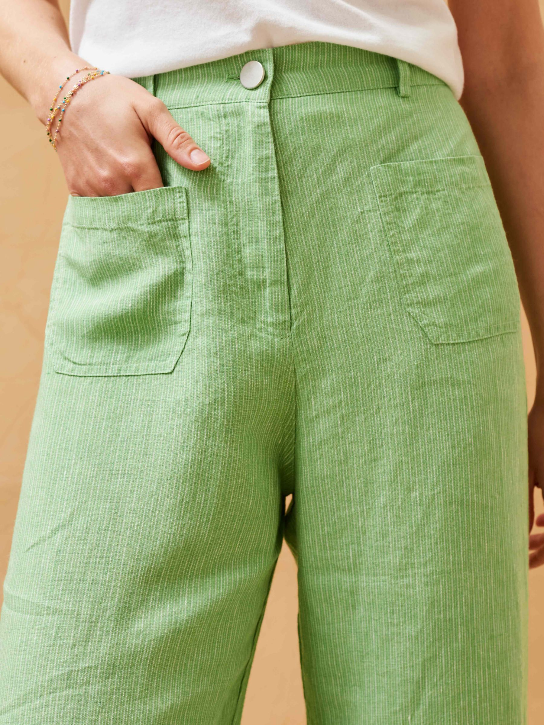 Brora Textured Stripe Linen Trousers, Apple, 6