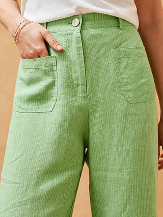 Brora Textured Stripe Linen Trousers, Apple