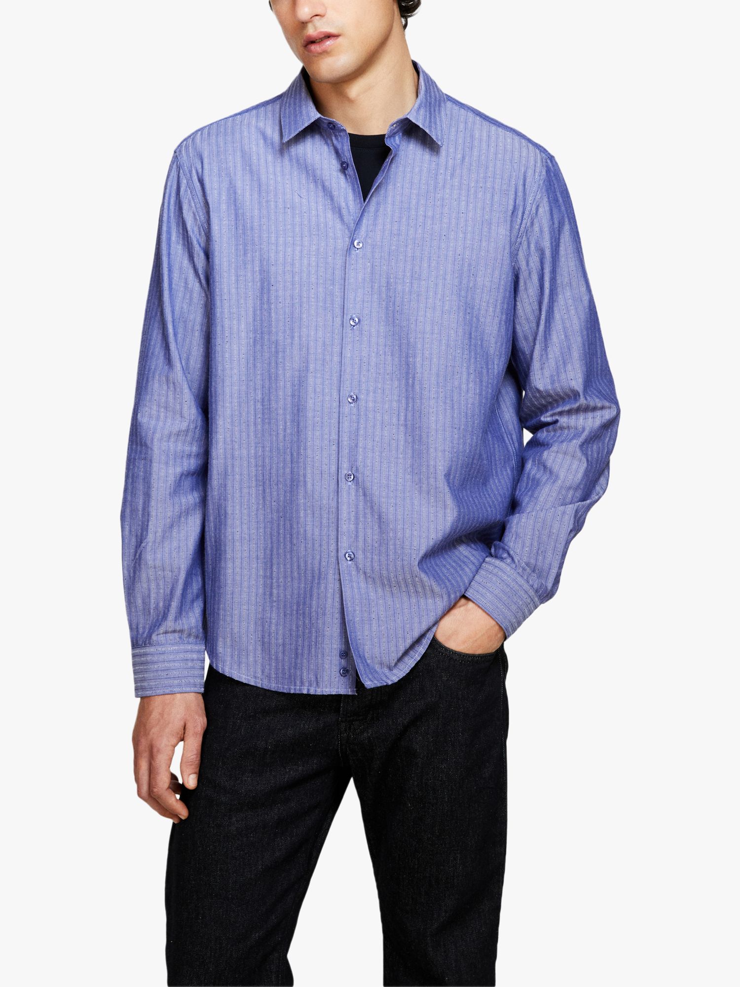SISLEY Regular Fit Yarn Dyed Shirt, Blue, XXL